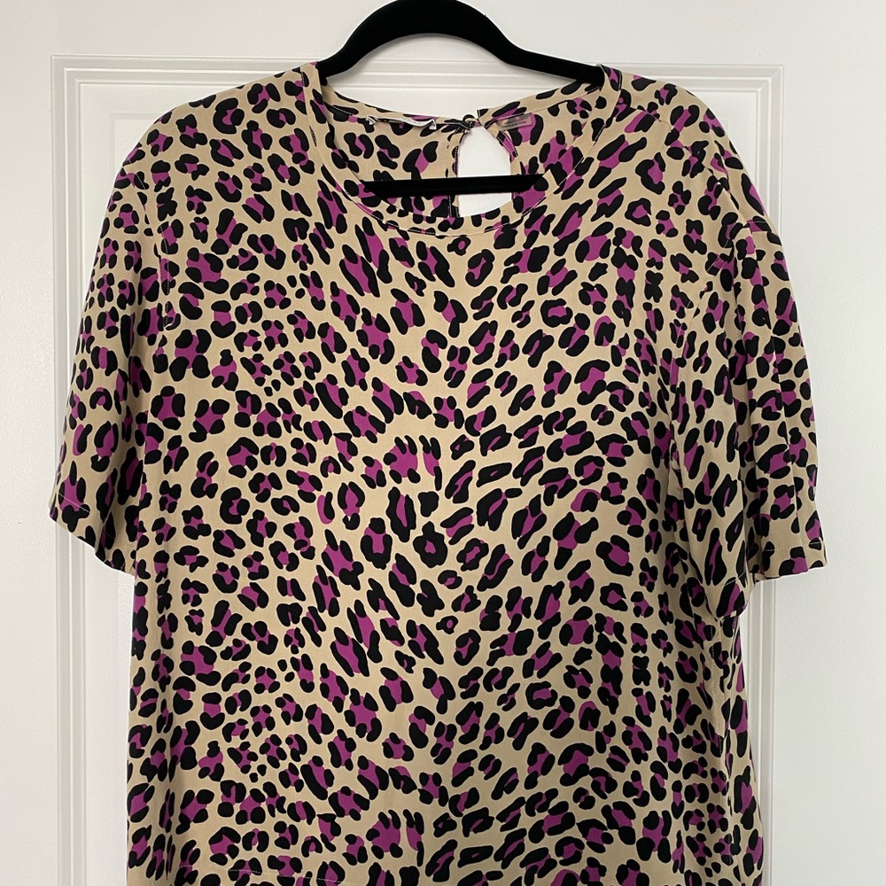 EQUIPMENT - leopard silk short sleeve - L